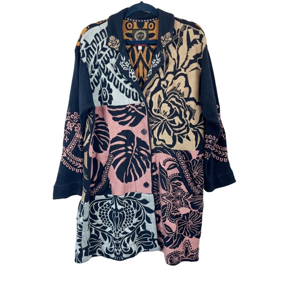 Johnny Was Harlow Jacket Navy Multicolor Embroidered Boho‎ Pockets - Size 1X